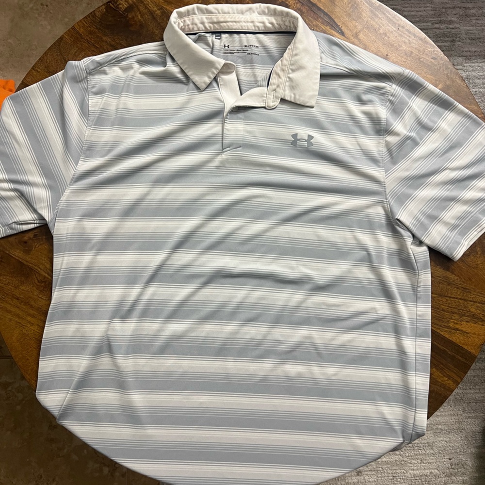 Under Armour Men's Polo - Gray and White Stripes